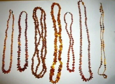 7 alte Bernstein Optik Kette Halskette Butterscotch ? Amber Bernsteinkette chain - Bild 1 von 4