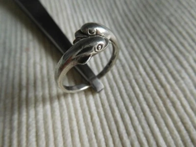 Bague en argent massif 925, tour de doit 55, dauphins cétacés B365 lot - Photo 1/4