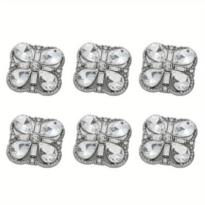 6x Decor Square Rhinestone Buttons Gold Brim 0.75In Shiny Sewing Material Modern - Image 1 of 4