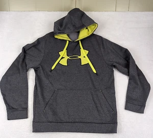 Under Armour Men’s Pullover Hoodie Grey Yellow Logo Fleece Outdoor Active Medium - Picture 1 of 7