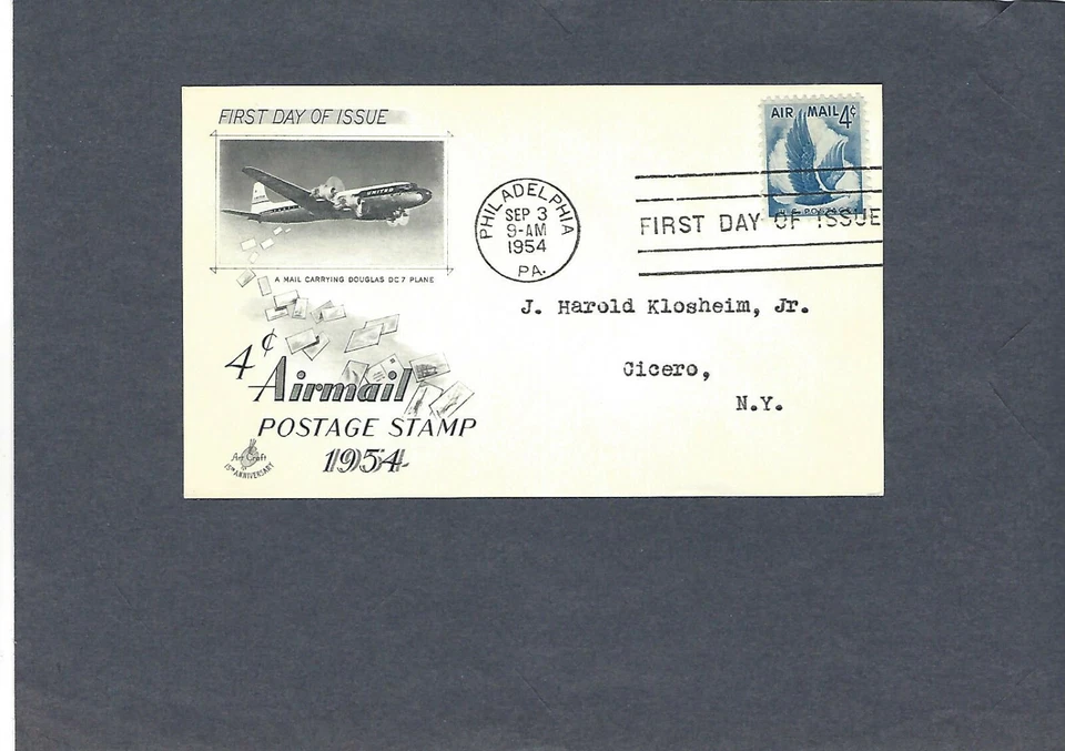 #C48 4c POSTAL CARD FDC PHILADELPHIA,PA SEP 3-1954 ARTCRAFT CACHET - Image 1 of 1