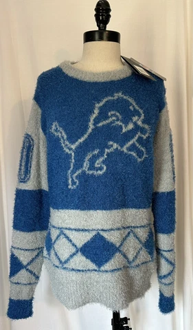 Detroit Lions Team Apparel Pullover Soft Polyester Fuzzy Sweater M Cover