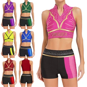 Women's Cheer Leader Shorts Uniform Exercise Costume Sets Dancewear Sheer Yoga - Picture 1 of 57