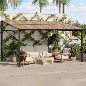 10'x14' Lean to Gazebo, Hardtop Wall Pergola ,Mounted Gazebo for Lawn Patio Deck - Picture 1 of 8
