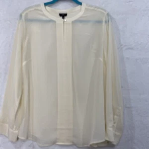 Talbots 100 % Seide Bluse Damen 16 Petite 16P Creme Langarm Schlüsselloch Elfenbein NEU - Bild 1 von 11
