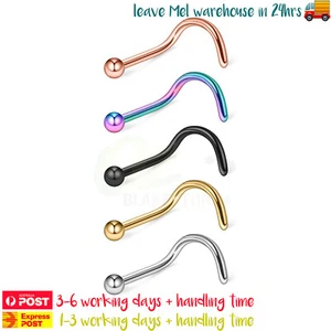 2PCS Nose Studs Ring Surgical Steel Curved Twister Screw Ball Piercing Jewellery - Picture 1 of 12