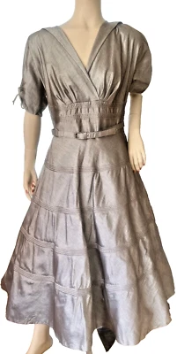 VINTAGE 1940's PICK WICK TAUPE TAFFEDA DRESS - Image 1 of 4