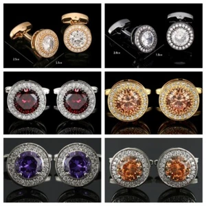 Herren Rund Kristall Manschettenknopf Hochzeit Box Französisch Hemd Strass Manschettenknopf - Bild 1 von 10