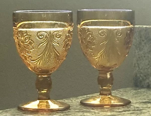 2 Vintage Tiara Indiana Glass Amber Water Goblet 5 1/4" Sandwich Pattern - Picture 1 of 6