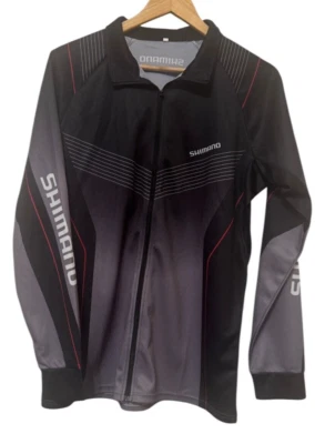 Shimano Youth XL Fishing Jersey Full Zip Front Black w/Gray Red Designs - Image 1 of 4