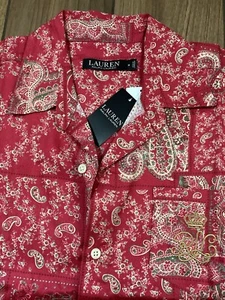 Lauren Ralph Lauren Sleep Shirt Women’s Size Medium Red Paisley Floral Button Up - Picture 1 of 11