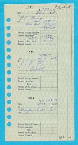 Leo Fender Initialed Signed 1968 Business Ledger  Checkbook  Stub Cover