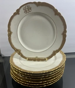 Set of 8 Antique William Lycett Haviland Limoges Designer Gilted 9 1/2" Dinners - Picture 1 of 8