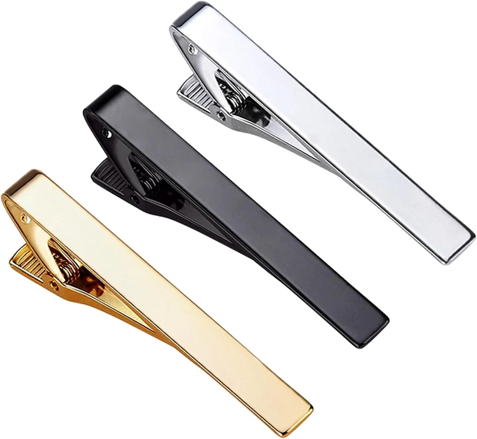 Roctee Tie Clips for Men 3 Pack Classic Tie Clip Silver Gold Black Necktie Tie