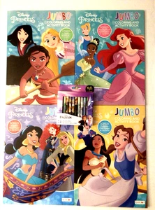 4 Disney Princess Jumbo Mal- & Aktivitätsbücher mit Buntstiften *NEU* - Bild 1 von 10