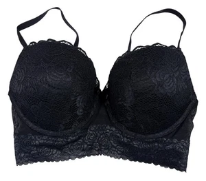 BRAS N THINGS Bra Padded Push-Up Low Line Lace Underwire Black Size 14DD - Picture 1 of 9