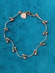 Vintage 925 Sterlingsilber Armband Barbell Link signiert Herz Charm 7" - Bild 1 von 5