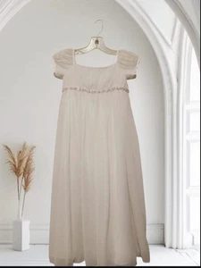 David's Bridal Flower Girl Dress Sz 4 Ivory Tea Length Pearl Waist New With Tags - Picture 1 of 9