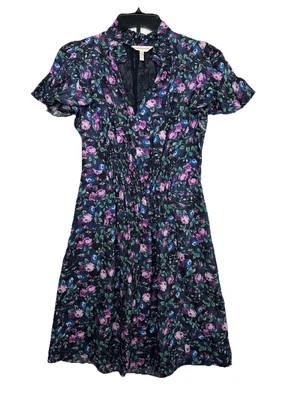 Rebecca Taylor рубиновый темно-синий цветочный кованый шелк мини-платье размер 2 коттедж крестьянин - Изображение 1 из 4