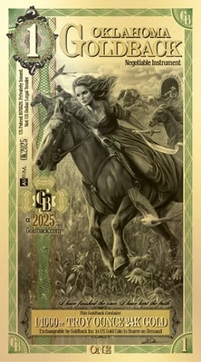 2025 Oklahoma 1 Goldback *ALPHA SERIES* (Perseverantia, Perseverance) - Imagem 1 de 4