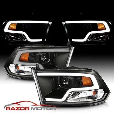 [LED Tube] For 2009-2018 Dodge Ram 1500 2500 3500 Black Projector Headlights - Imagem 1 de 4