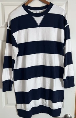 NWT Old Navy Women’s Medium Sweatshirt Tunic Dress Navy Blue/white Stripe - Image 1 of 4