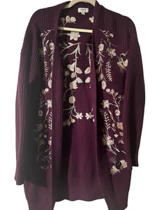 Umgee Floral Embroidered Linen Knit Cardigan Sweater Small - Picture 1 of 4