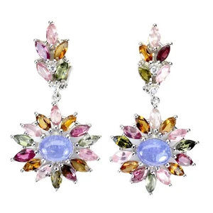 Ohrringe 925 Sterling Silber oval mit Tansanit 8x6mm und Turmalin Edelstein - Bild 1 von 9