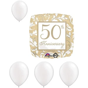 LOONBALLOON Anniversary Balloons - 18 inch GOLD ELEGANT SCROLL 50TH ANNIVERSARY  - Picture 1 of 1