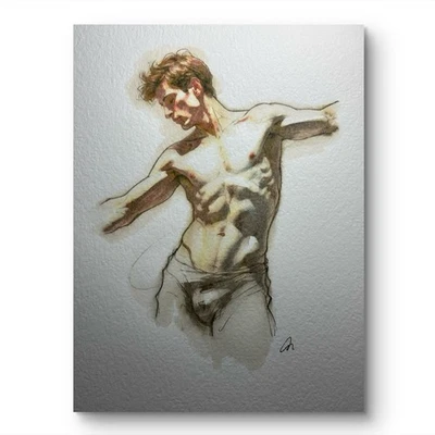 Original 8x10 Figura Masculina Torso Retrato Acuarela Pintura Sobre Papel Pesado Foto 1 de 2