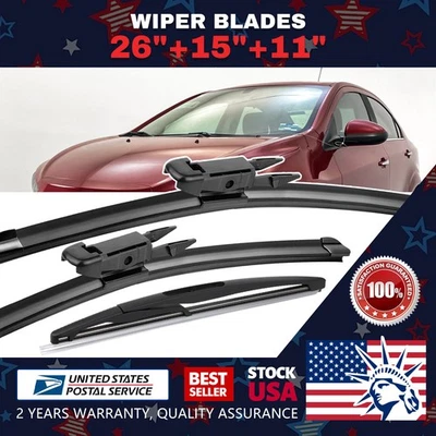 For Chevrolet Chevy Sonic 2016-2012 26"+15"+11'' Premium Wiper Blades (Set of 3) - Изображение 1 из 4
