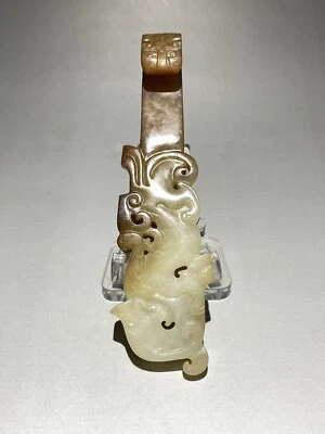 Rare Chinese Hetian white jade dragon shape belt hook - Image 1 of 4