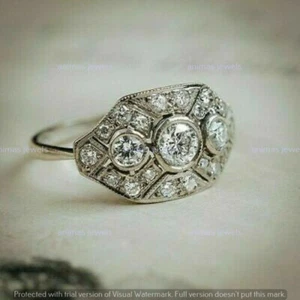 Vintage Art Deco Wedding Ring 2.00 CT Moissanite Real 925 Sterling Silver Size-8 - Picture 1 of 9