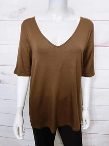 Top de mujer Lauren Ralph Lauren talla 1X marrón cuello en V elástico manga corta - Imagen 1 de 6