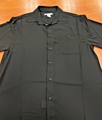NEW MARQUIS Men's Solid Light Weight Button Down Short Sleeve- BLACK - Image 1 of 4