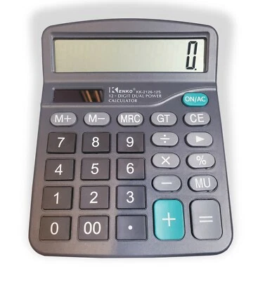 12 Digit Solar or Battery Dual Power Desktop Calculator Large Display For Office - Image 1 of 4