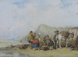 Auguste DELACROIX (Boulogne 1809-1868) Popolani sulla spiaggia dipinto anno 1841 - Foto 1 di 15