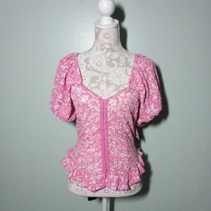 Free People Lace Top Blouse size XL, NEW! Pink Knit Bustier Look Ruffle Party - Picture 1 of 12