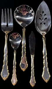 Vintage Oneida Golden Royal Chippendale Stainless 5 Pc Hostess Set Discontinued - Picture 1 of 12
