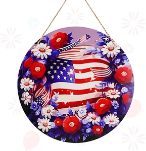 4Th of July Patriotic Door Wreath,Independence Day Door Sign White Red Flower Su - Picture 1 of 11