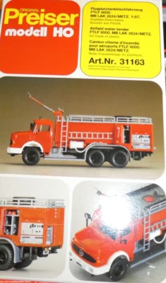 Preiser 31163 H0 Kit Aeroporto Veicolo Antincendio Mercedes Benz Nuovo in OVP - Immagine 1 di 2