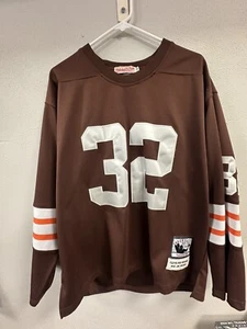 Jim Brown Cleveland Browns Mitchell & Ness Throwbacks Long Sleeve Jersey Mens 50 - Picture 1 of 4