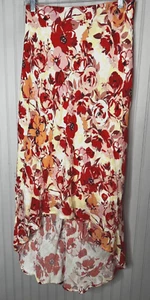 Maree Pour Toi Womens SKIRT 22 Designer Red Floral Ruffle HiLo Lined NEW $148 - Picture 1 of 10