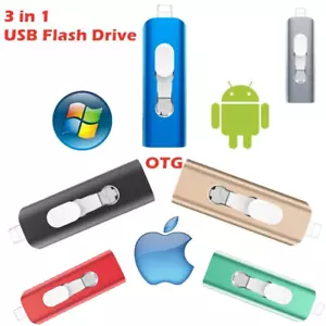 3 in 1 USB 3.0 Flash Drive for iPhone12/11/X/9/8/7/6/5S 16GB 32GB OTG Pendrive - Picture 1 of 17
