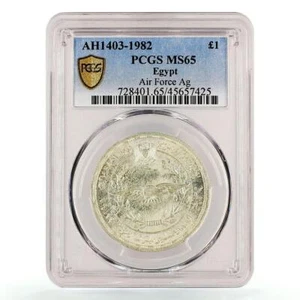 Egypt 1 pound 50 Years to Air Forces Military Eagle MS65 PCGS silver coin 1982 - Picture 1 of 2