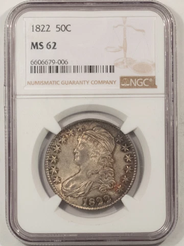 1822 CAPPED BUST HALF DOLLAR - NGC MS-62, FRESH, ORIGINAL LUSTER! Cover