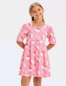 Girl's Size MED (8) Hello Kitty Cotton Short Sleeve Dress Pink  NEW - Picture 1 of 6