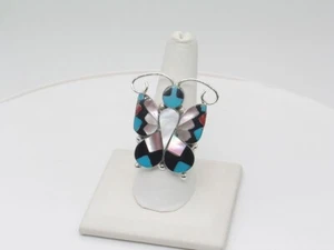 Zuni Handmade Sterling Silver Multi-Stone Adjustable Butterfly Ring - Picture 1 of 8