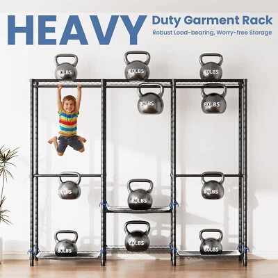 Heavy Duty Garment Rack Clothes Large Metal Closet Organizer System w/ Cover XL - Image 1 of 4