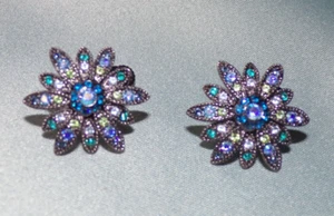 Vintage Avon Screw Back Earrings Beautiful Blue Crystal Palm Handwritten Avon - Picture 1 of 10